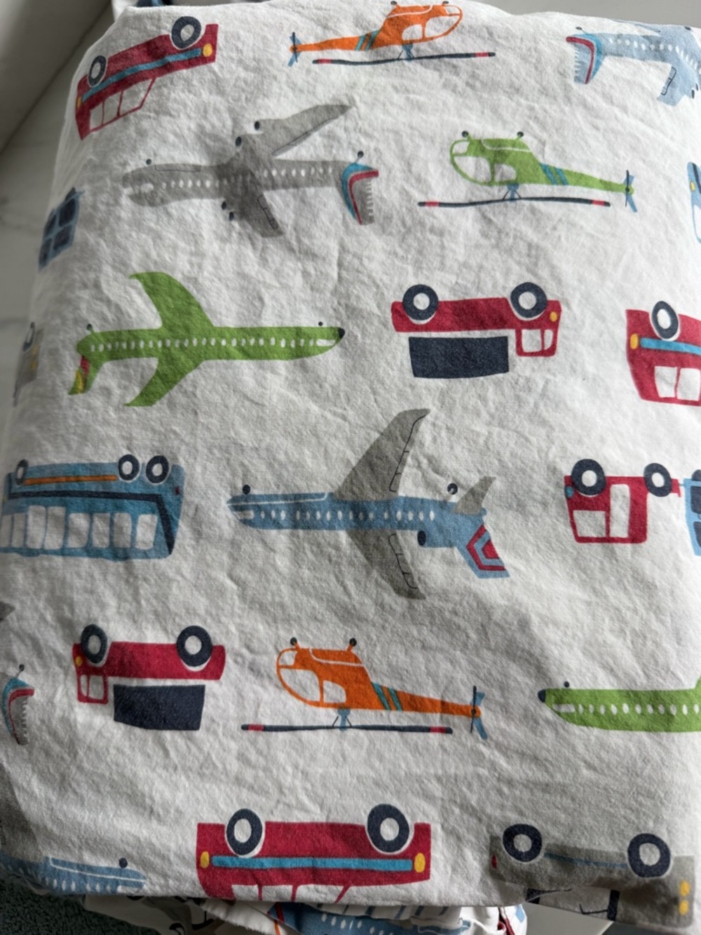 Kids Transportation Print Pillowcase - Colorful Planes, Cars & Helicopters